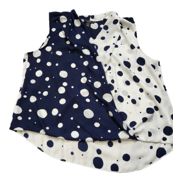 Size XL Blouse sleeveless  tank sewn in large Polka-dot Navy and White ALFANI - Picture 6 of 12